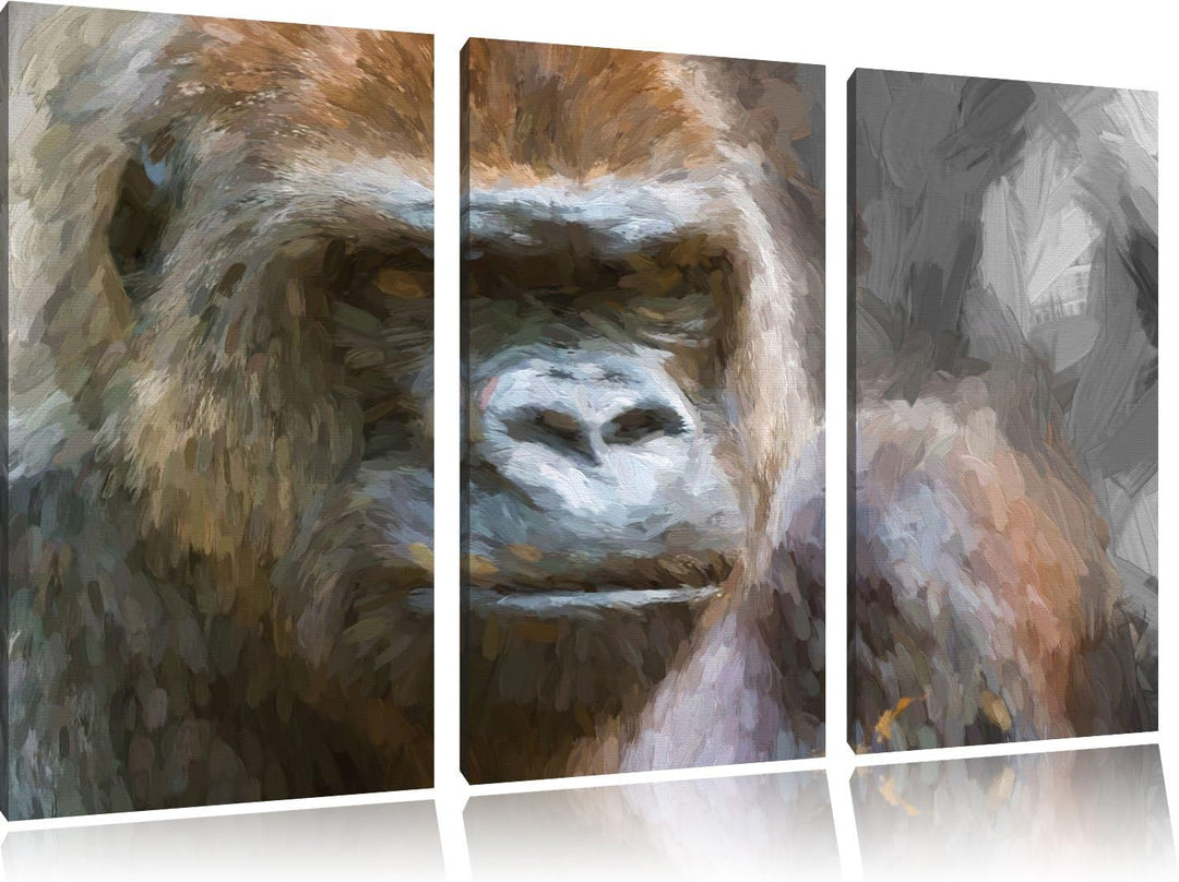 stolzer Gorilla schwarz/weiss Deluxe 3-Teiler Leinwandbild 120x80 Bild auf Leinwand, XXL riesige Bil