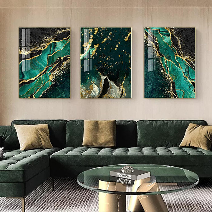 Grün Gold Marmor Leinwand Wandkunst,moderne abstrakte dunkelgrüne Goldfolienlinien, Marmor Poster sm