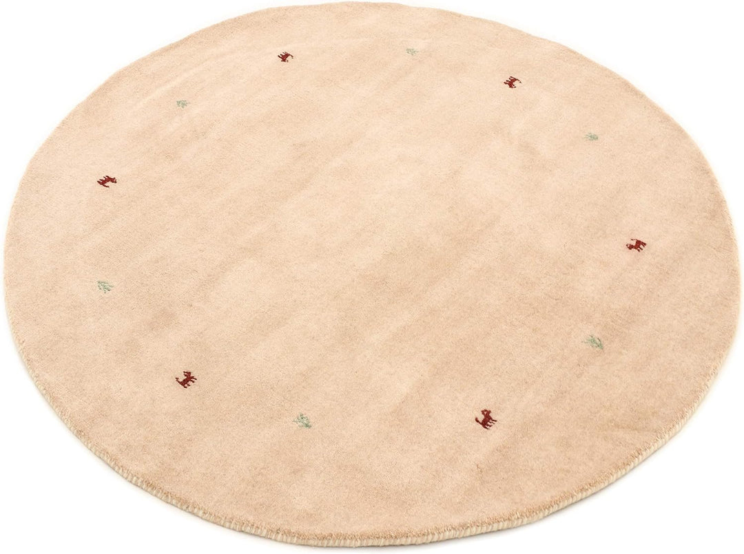 carpetfine Wollteppich Gabbeh Uni Rund Beige Ø 80 | Moderner Teppich für Wohn- und Schlafzimmer Ø 80