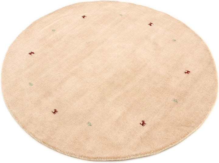 carpetfine Wollteppich Gabbeh Uni Rund Beige Ø 80 | Moderner Teppich für Wohn- und Schlafzimmer Ø 80