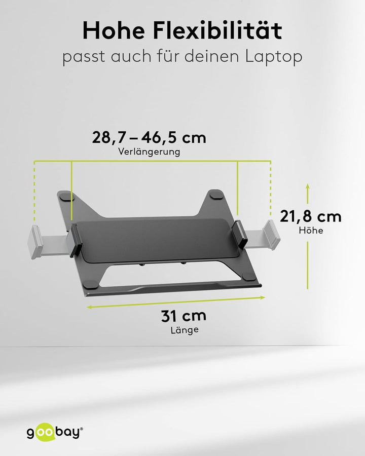 goobay Deluxe Laptophalterung für Monitore von 11,6 bis 17,3 Zoll (29-44 cm), max. 9 kg, zur Montage