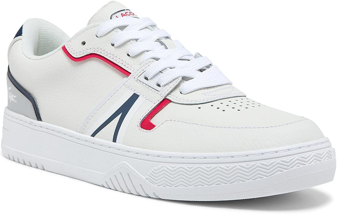 Lacoste Herren Low-Top Sneaker L001 0321 1 SMA, Männer Halbschuhe 42 EU Weiss Marineblau Rot 407, 42