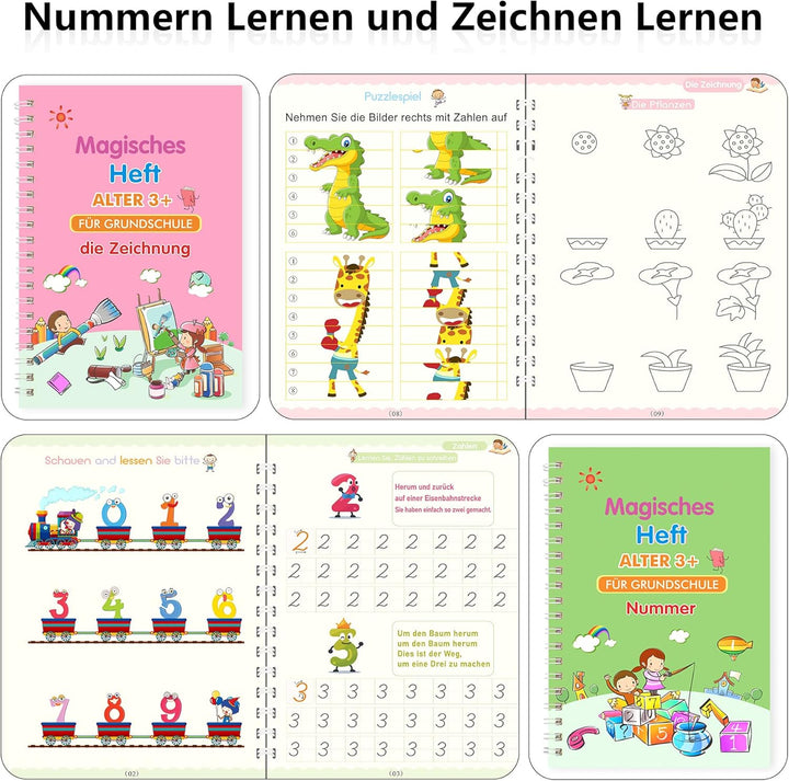 Larcenciel Magische Vorschule Übungshefte, 4 Deutsche Magisches Heft + Magische Kalligraphie Stifte