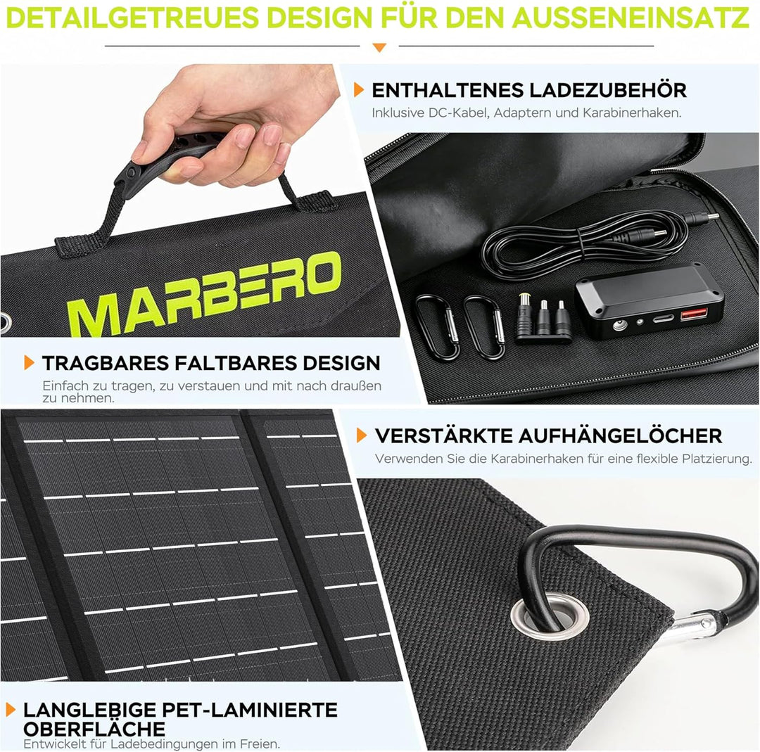MARBERO 30W Solarladegerät faltbares Solarl Ladegerät für tragbare Kraftwerksgeneratoren Solarmodul
