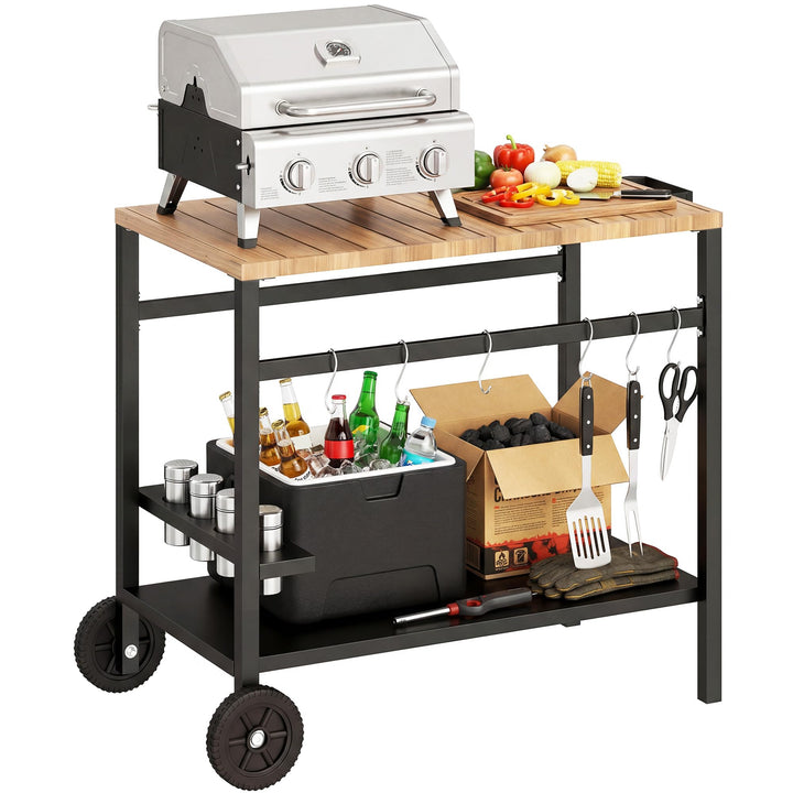 Outsunny Küchenwagen mit Rollen, Servierwagen, Rollwagen mit Haken, Getränkehalter, Küchenhilfe, BBQ