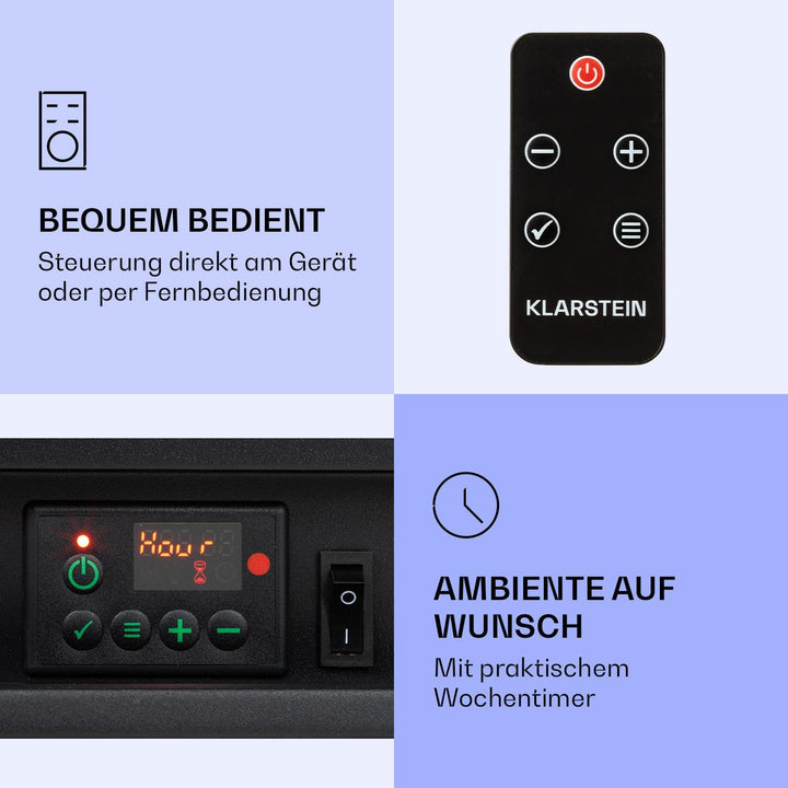 Klarstein Nevis Peak Elektrokamin - Kamin elektrisch mit 1800 W Heizleistung, Elektro Kamin mit Time