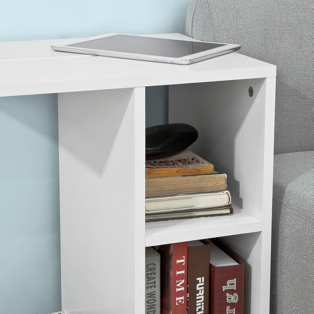 SoBuy® FBT48-W Beistelltisch mit Schlitz für iPad, Zeitungsständer Couchtisch Tisch mit Rollen weiss