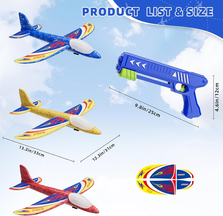 Doloowee Jungen Flugzeug Spielzeug, 3 styroporflieger mit 1 Katapult, 2 Flug Modi & LED Beleuchtung,
