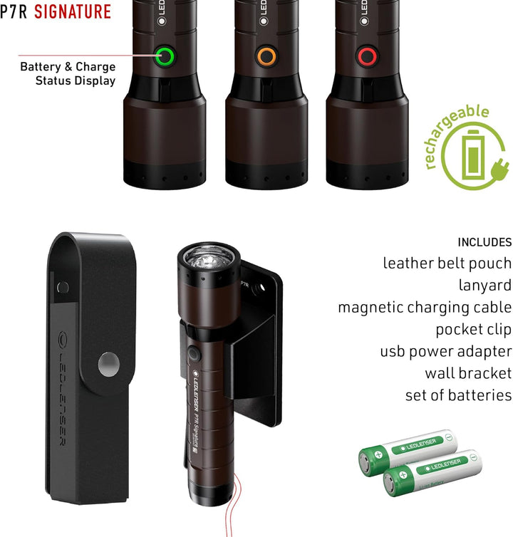 Ledlenser, P7R Signature, LED Taschenlampe, 2000 Lumen, mit Akku, wiederaufladbar, wasserfest, fokus