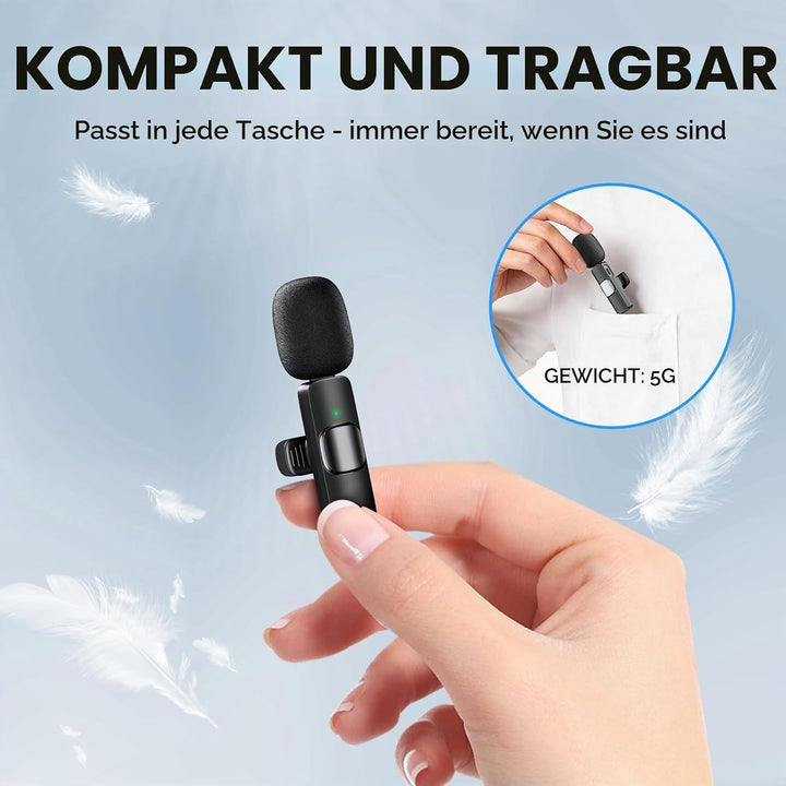 Kabelloses Lavalier Mikrofon für Handy/iPhone//iPad/Kamera, Mini Mikrofon für Live-Streaming, Rausch