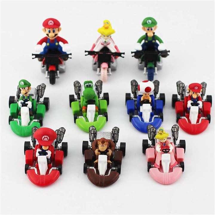 Supe Mari Bros Kart, zum Rückziehen, Autos, Motorrad, Luigi, Yoshi, Kröte, Prinzessin, Pfirsich, Ese