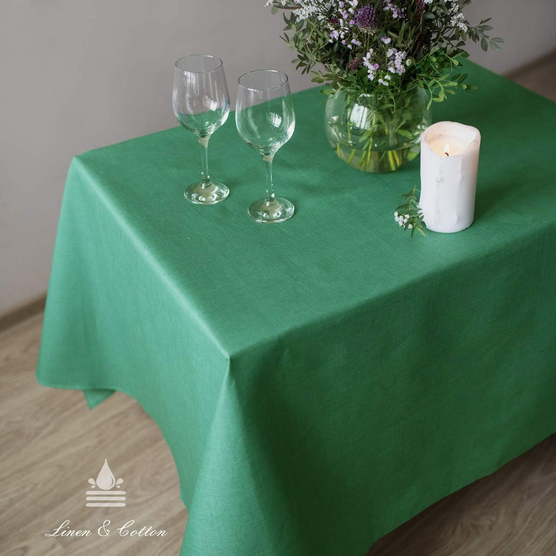 Linen &amp; Cotton Tischdecke Wasserdicht Wachstuch Gartentischdecke Adele - 100% Leinen, Grün (147 x 22