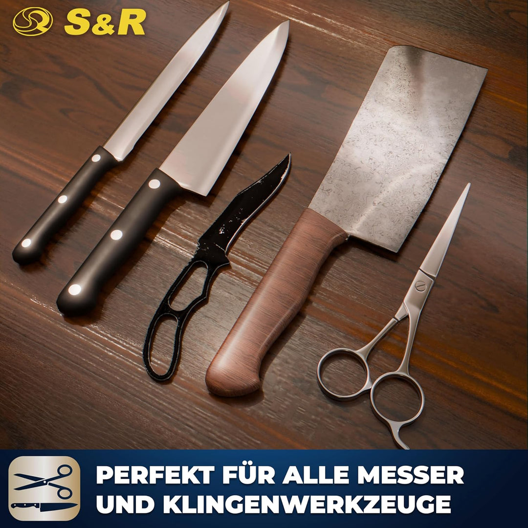 S&amp;R Praktisches Schleifstein-Set 4-tlg, Doppelseitiger Schruppstein, Abziehstein Körnung 1000/6000,
