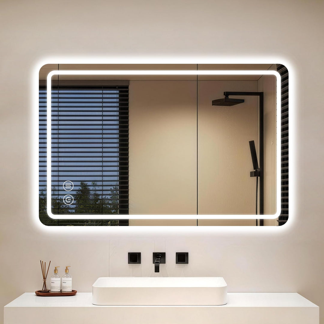 Badspiegel mit Beleuchtung,Spiegel Mit Beleuchtung 80x60cm,LED Badspiegel mit Touch-Schalter,Badezim