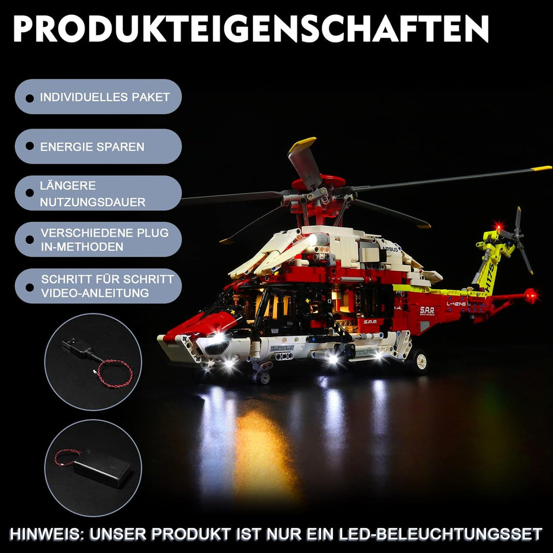 Led Licht Set für Lego 42145 Technic Airbus H175 Rettungshubschrauber, Led Beleuchtungs Set für Lego