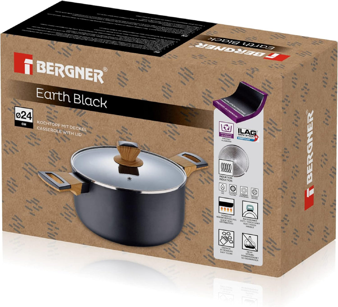 BERGNER Earth Black - 24 cm Küchentuch - Hergestellt in gepresstem Aluminium mit ergonomischen Holzg