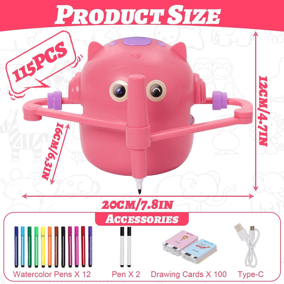 Malroboter für Kinder, Zeichenroboter Kinder mit Sprachanleitung, 100 Karten & 14 Stift, Mal-Roboter