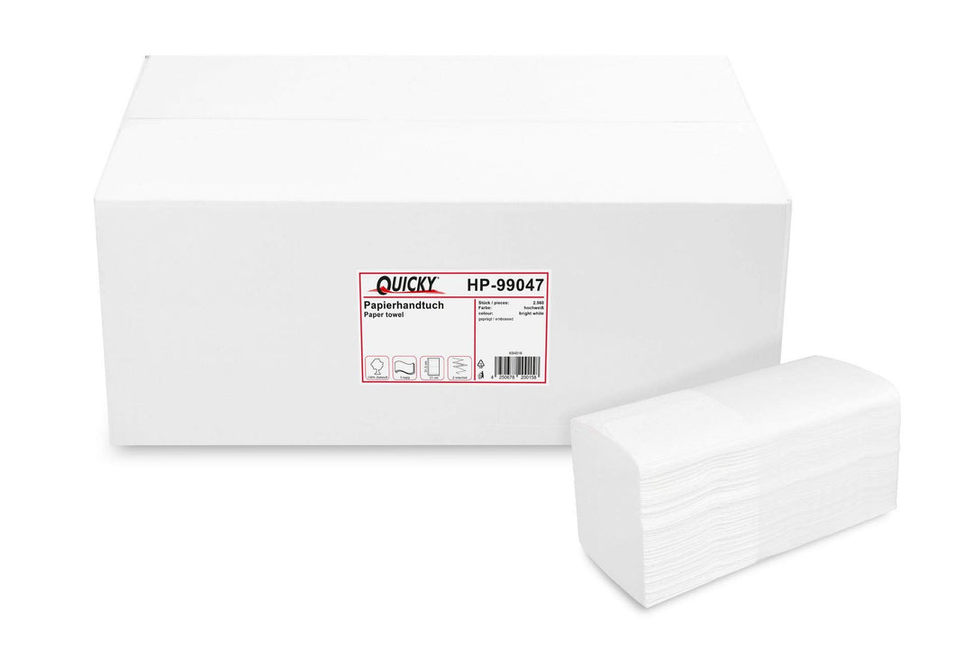 Quicky Papierhandtuch, Z-Interfold, 21 x 32 cm, 3 lagig, hochweiss, 2560 Blatt, 1er Pack (1 x 1 Stüc