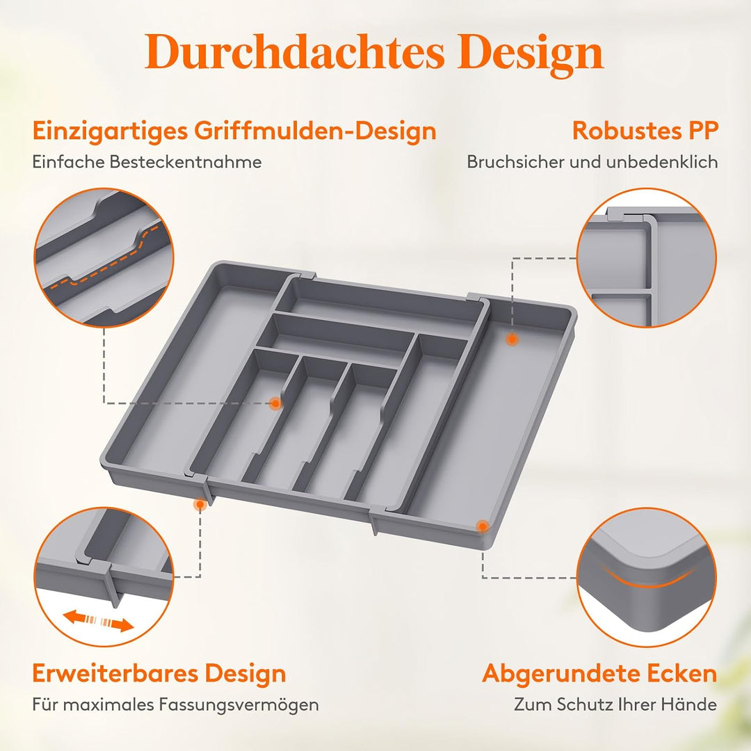 Lifewit Besteckkasten für Schubladen 40 50, verstellbarer Kunststoff Organizer Küche Tiefe 42,4 cm,