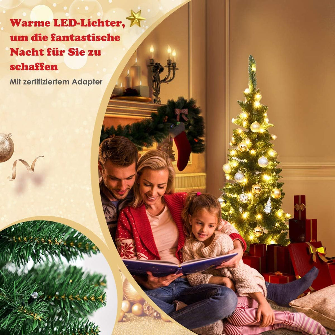 COSTWAY 135/200/225cm Bleistift Weihnachtsbaum mit warmweissen LED-Leuchten, künstlicher Tannenbaum
