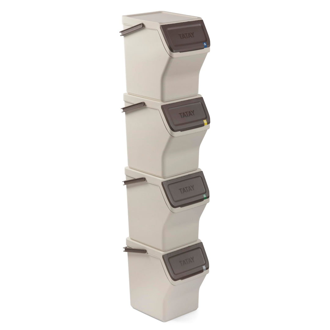 TATAY Mülltrennsystem Easy Waste 20L | 4er Set Recycling Behälter | Modular und Stapelbar | Deckel m