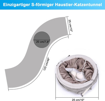 Ownpets Katzentunnel, Cat Tunnel, Katzentunnel Stoff mit Ball und Cat Teaser, Spieltunnel für Katze