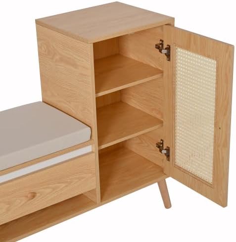 Merax Schuhschrank mit Rattan-Optik und Sitzbank – Multifunktionale Garderobenbank mit Schubladen &