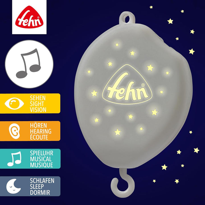 Fehn MP3 Mobilewerk mit Nachtlicht – Elektronisches Mobile-Spielwerk mit Licht, Musik & Rotation – s