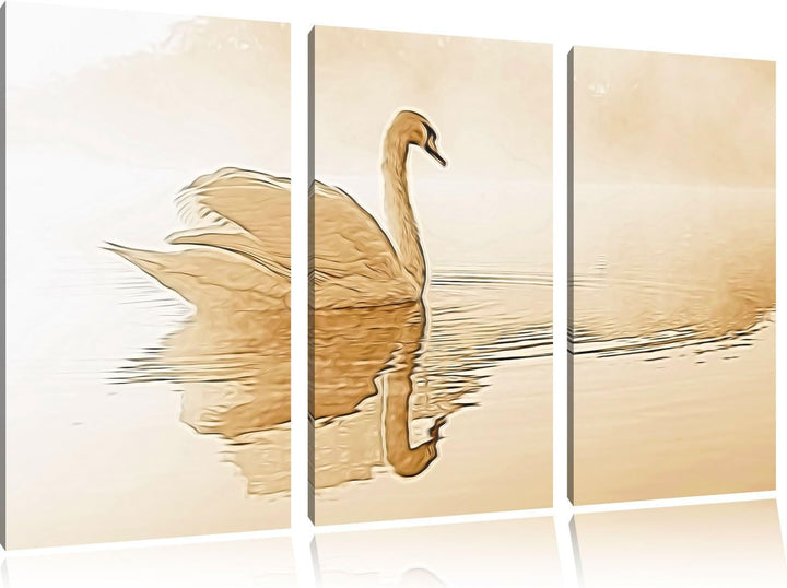 Weisser Schwan im Morgennebel Spezial 3-Teiler Leinwandbild 120x80 Bild auf Leinwand, XXL riesige Bi