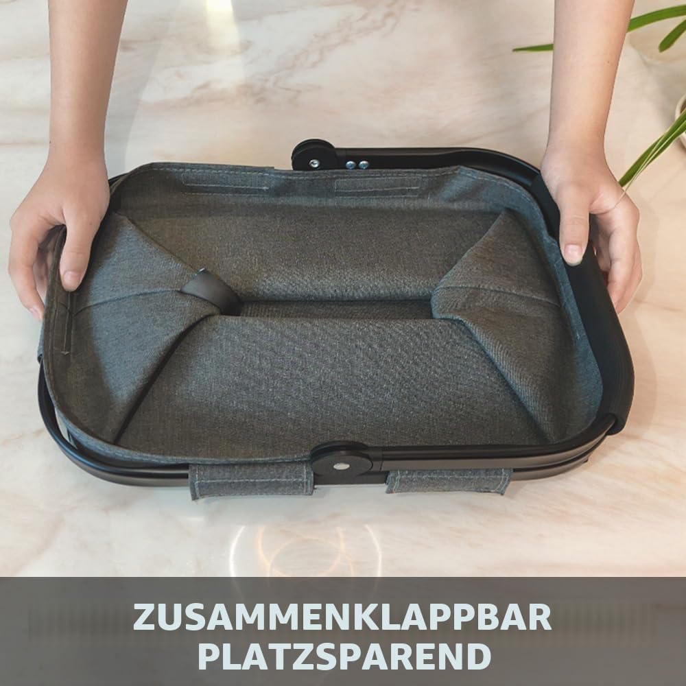 Tragekorb Faltbar 30L Einkaufskorb Gross Picknickkorb mit Gepolsterten Griffen Praktischer Klappkorb