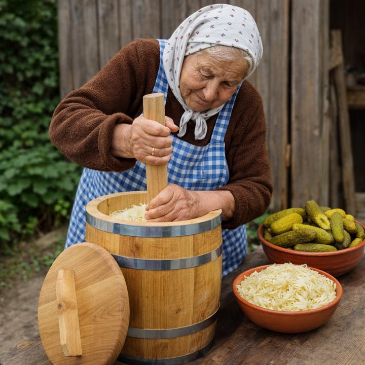 Sauerkrautfass 10L aus Eichenholz – Handgemachtes Gärfass mit Deckel &amp; Gewicht – Holzfass zum Einleg