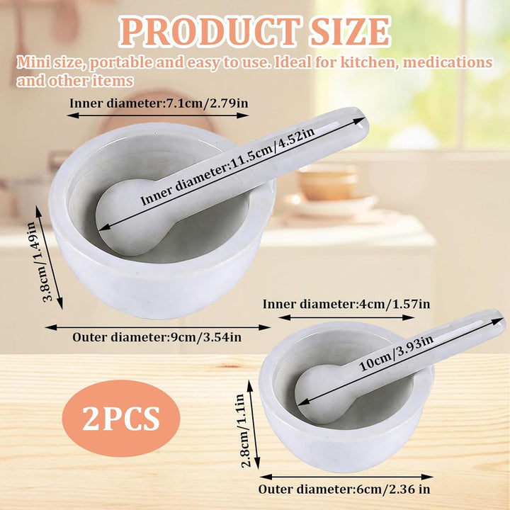 Mörser mit Stössel Set, 5,5cm und 8cm Mörser Klein, Enthält 2 Reinigungsbürsten und 2 Kleine Löffel,