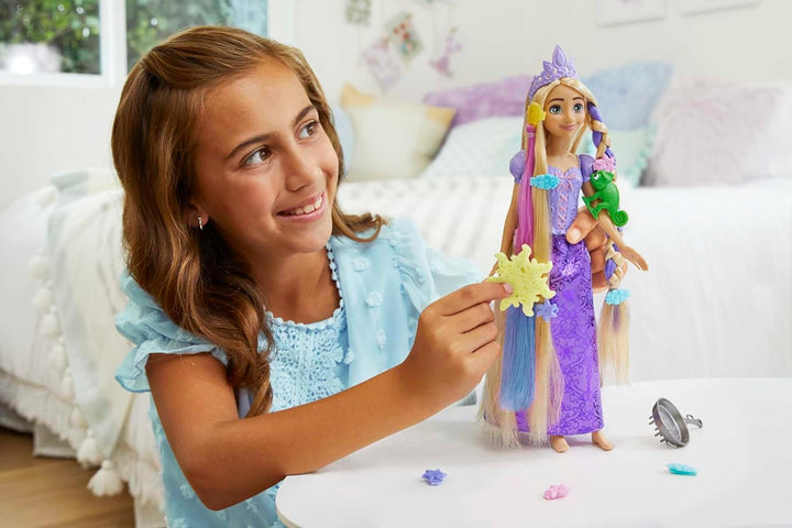 Disney Prinzessinnen Rapunzel Puppe, mit extra langen Haaren und Farbwechsel Funktion, inkl. Haar Ac