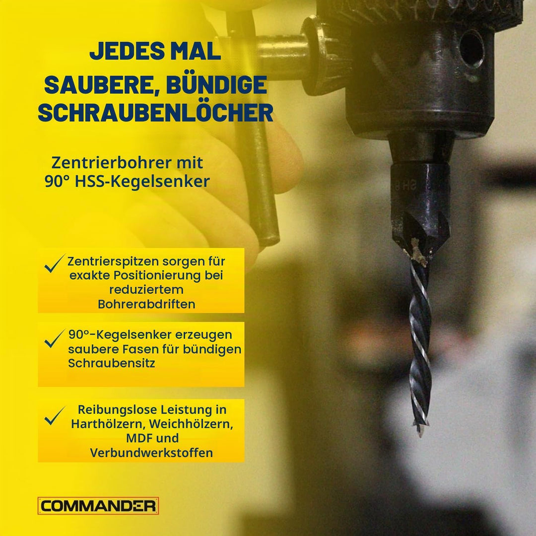 FISCH - Holzspiralbohrer + Aufsteckversenker Set 8-tlg. Ø 3-4-5-6 mm