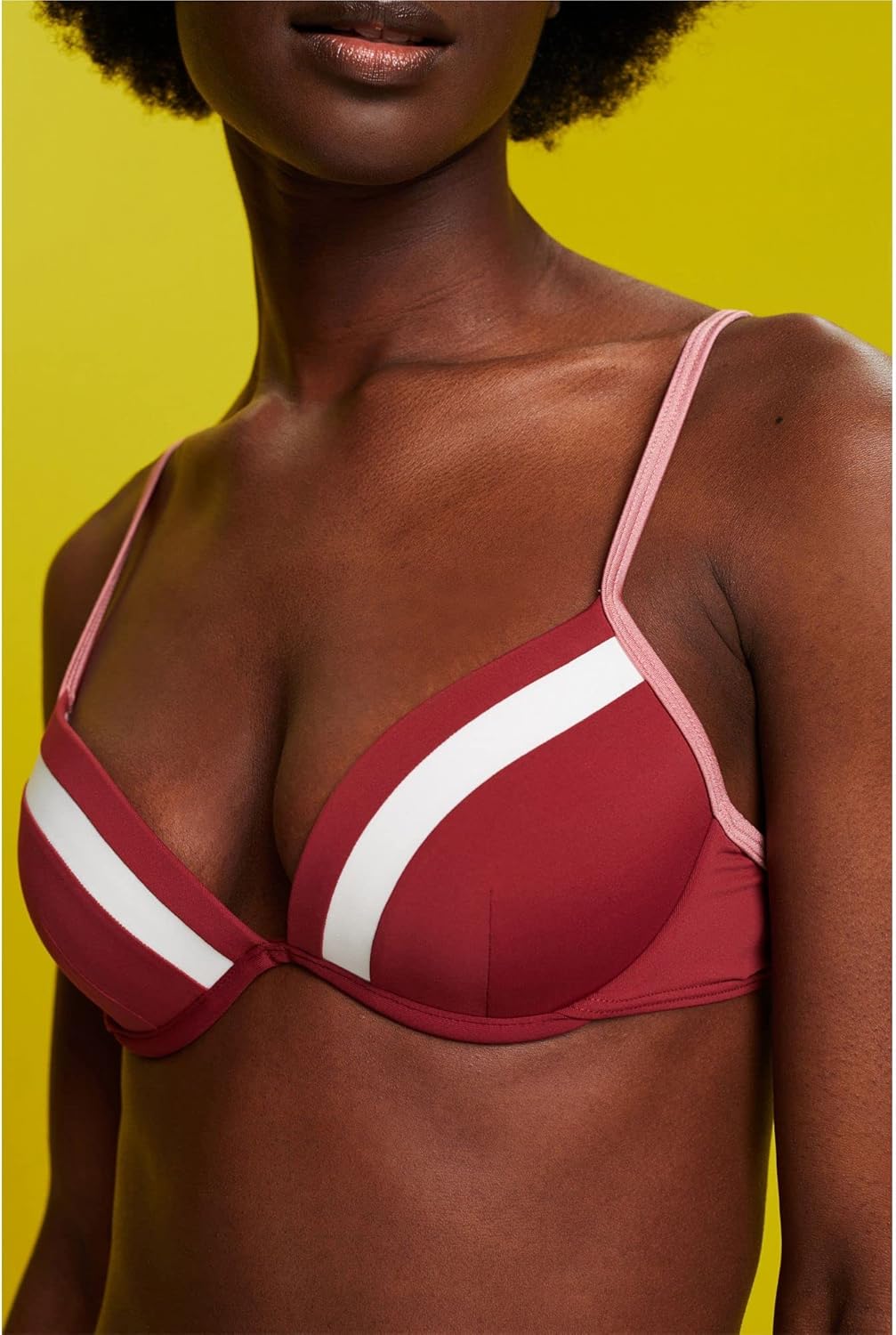 ESPRIT Dreifarbiges, wattiertes Bikinioberteil mit Bügeln B Dark Red, B Dark Red