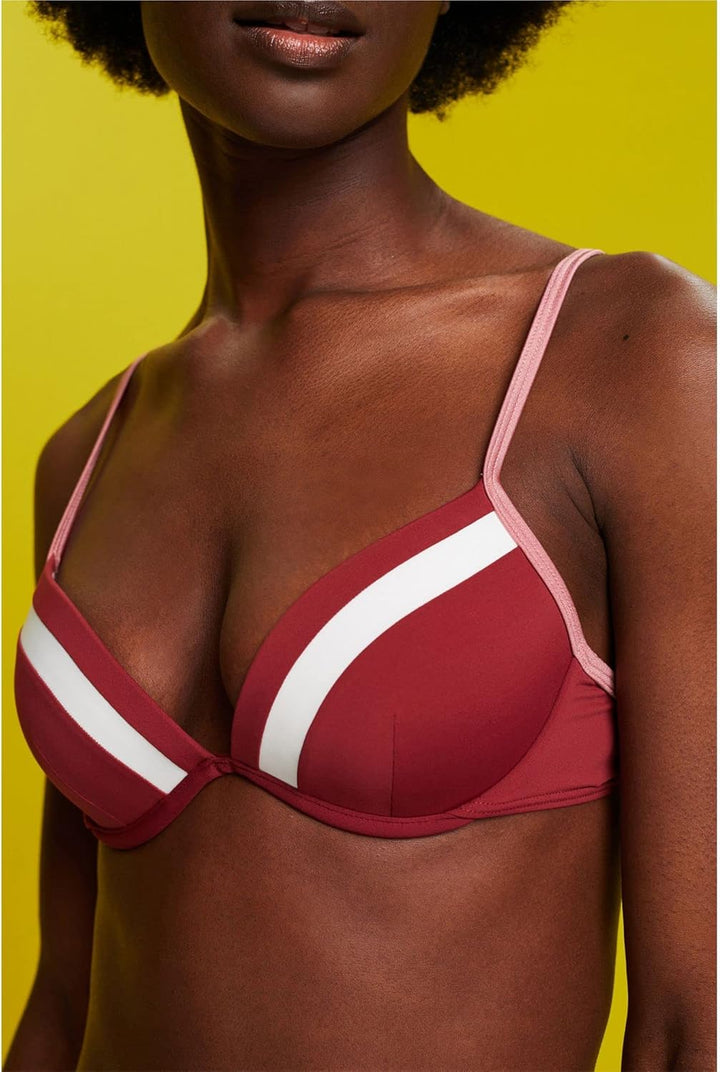 ESPRIT Dreifarbiges, wattiertes Bikinioberteil mit Bügeln B Dark Red, B Dark Red