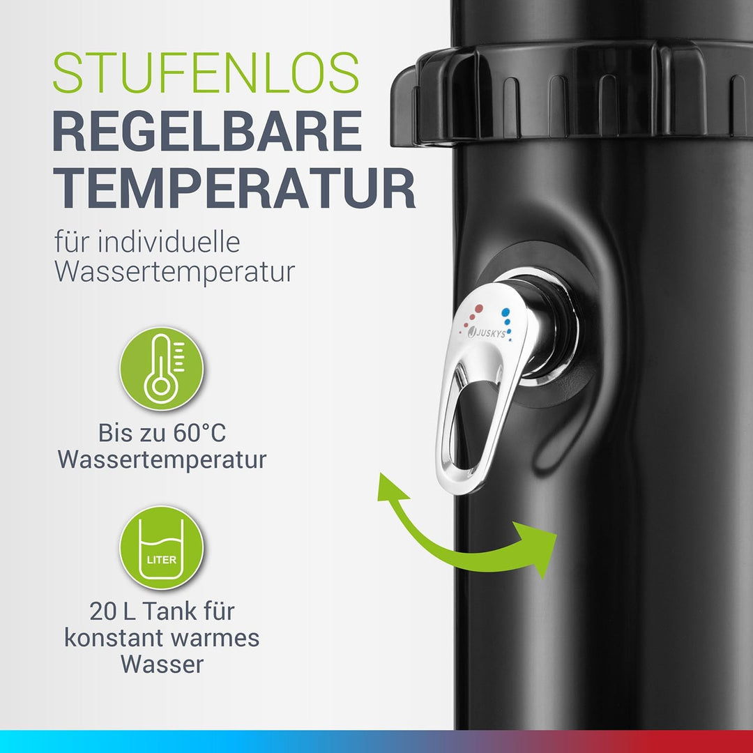 Juskys Solardusche Victoria 20/35 Liter - bis 60°C – mit schwenkbarem Duschkopf, Fussdusche & Garten
