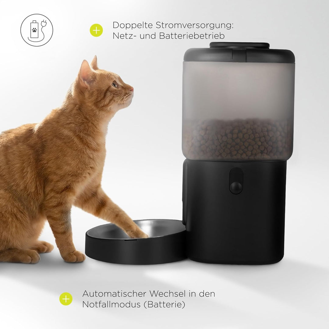 Crispy Wi-Fi Katzenfutterautomat mit App und WLAN, Portionskontrolle und Timer, Edelstahl-Napf, Batt