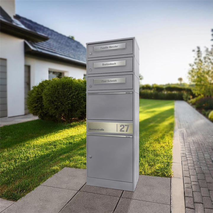 Metzler Paketbox mit 3 Briefkästen – 3er Briefkasten mit Paketfach & Namensgravur, Personalisierte B