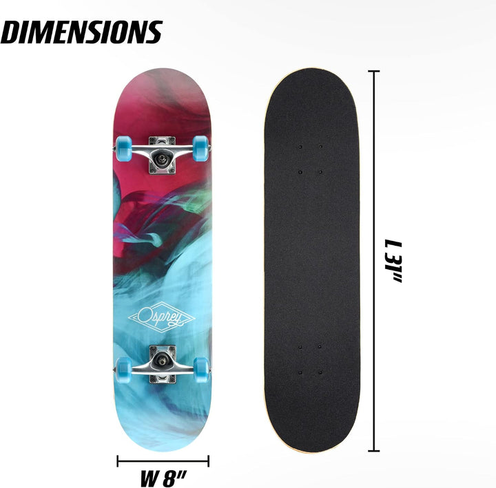 Osprey Komplettes Skateboard, 78,7 x 20,3 cm, Doppel-Kick-Skateboard für Kinder und Erwachsene, konk