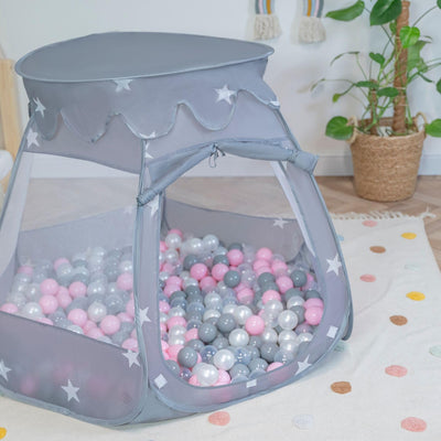 Selonis Baby Spielzelt Mit Plastikbällen Zelt 105X90cm/100 Bälle Plastikkugel Kinder, Grau:Perle-Gra