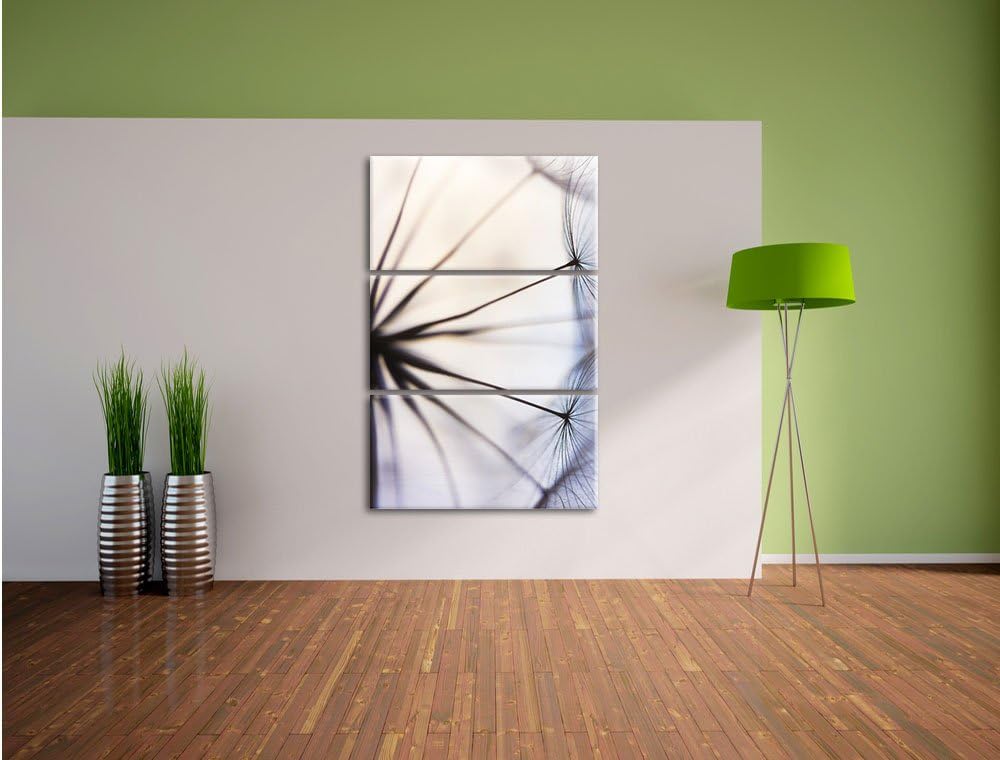 Pixxprint Weisse Pusteblumen als Leinwandbild | Grösse: 3 Teilig (120x80) | Wandbild| Kunstdruck | f
