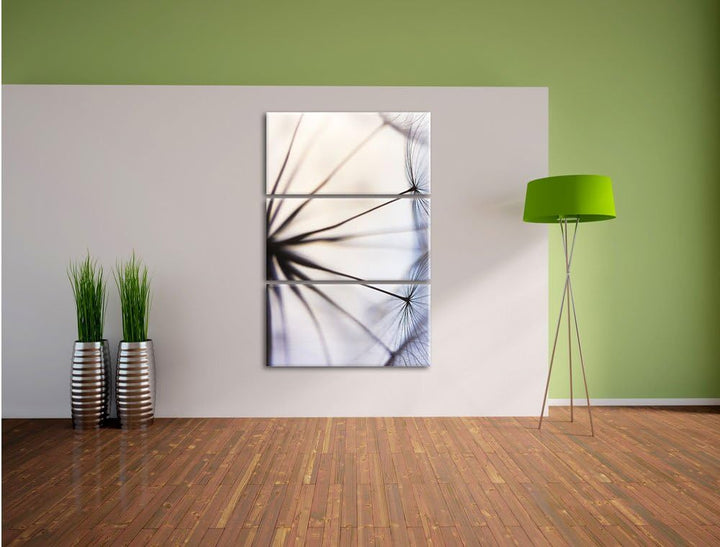 Pixxprint Weisse Pusteblumen als Leinwandbild | Grösse: 3 Teilig (120x80) | Wandbild| Kunstdruck | f