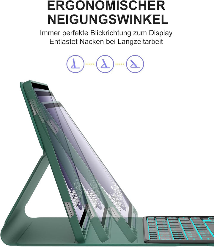 Hülle mit Tastatur für Samsung Galaxy Tab A9+ 11" (2023, SM-X210/X215/X216), Deutsch QWERTZ mit 7-Fa