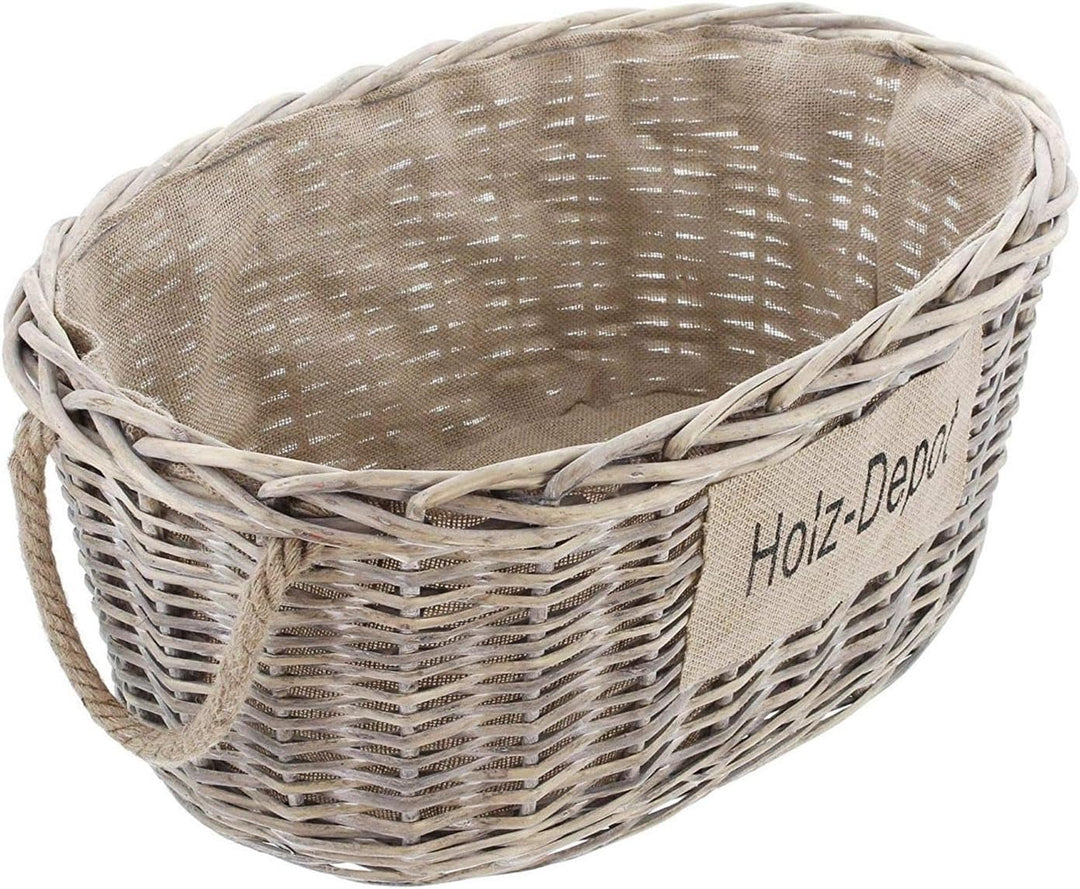 Dekoleidenschaft grosser Aufbewahrungskorb aus Weide im Shabby Look, Feuerholzkorb, Brennholzkorb (m