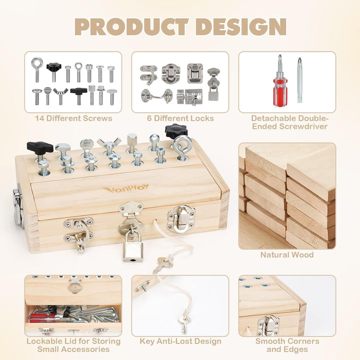 Vanplay Montessori Spielzeug ab 3 4 5 Jahre, Motorikspielzeug Holzspielzeug Schraubendreher Busy Boa