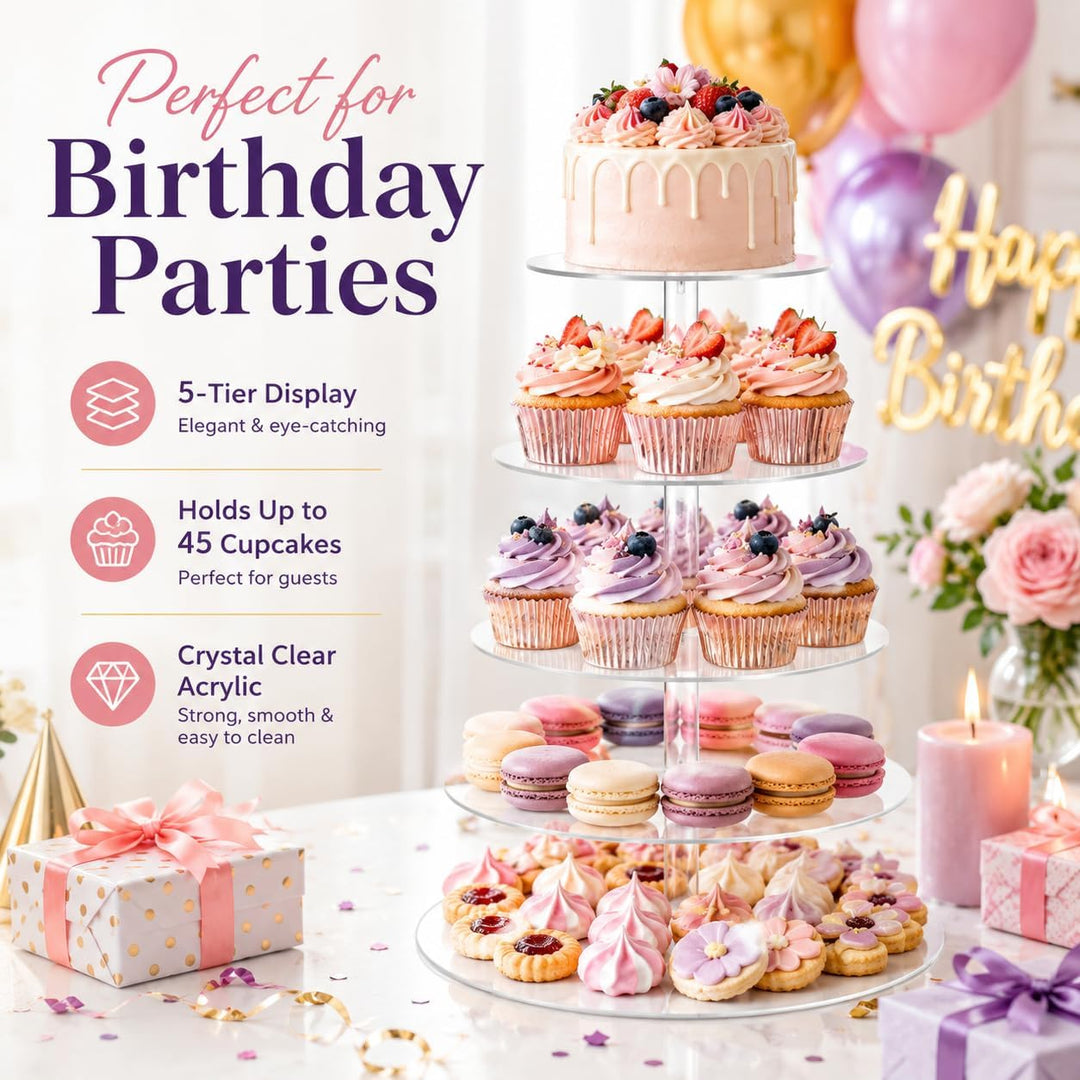 Cupcake-Ständer, 5 Etagen, rund, Acryl, Kuchenständer, Dessert-Tisch-Display-Set, Höhe Kunststoff, K