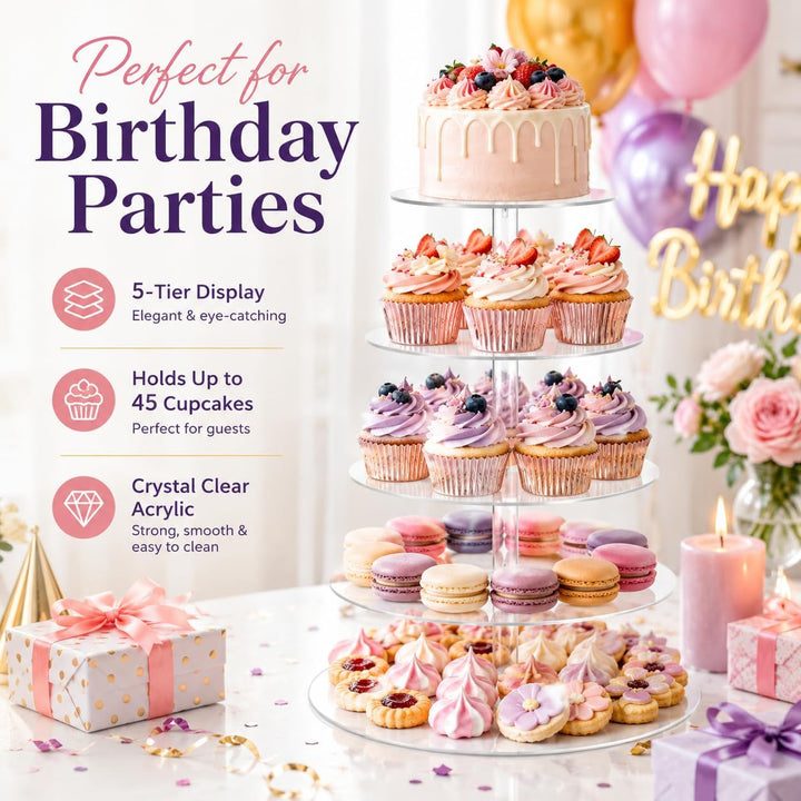 Cupcake-Ständer, 5 Etagen, rund, Acryl, Kuchenständer, Dessert-Tisch-Display-Set, Höhe Kunststoff, K