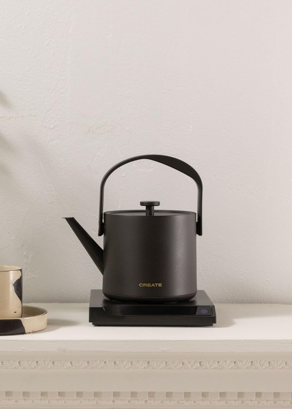 CREATE/HATTORI STUDIO/Elektrischer Wasserkocher 0,5L Schwarz/Warmhalten, Sicherheitssystem, Thermost