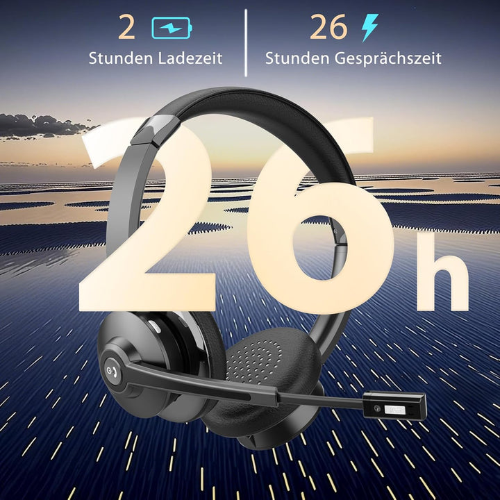 Earbay Bluetooth Headset mit Mikrofon, Kabelloses Headset mit Ladestation & USB Dongle, Kabellose mi